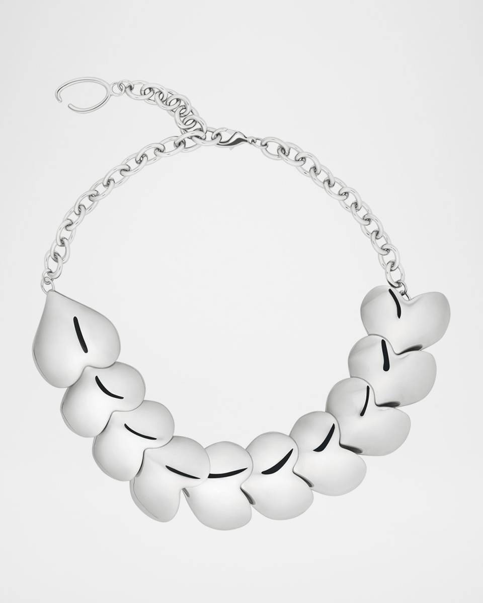 Smooth Hearts Oversized Necklace, Silver